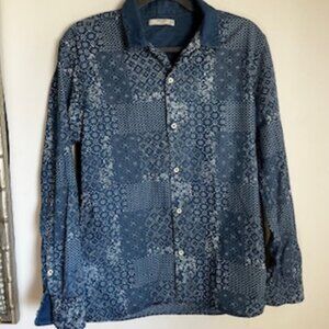 🧡3/15 Mango Man Casual Patchwork Blue Shirt Men's S
